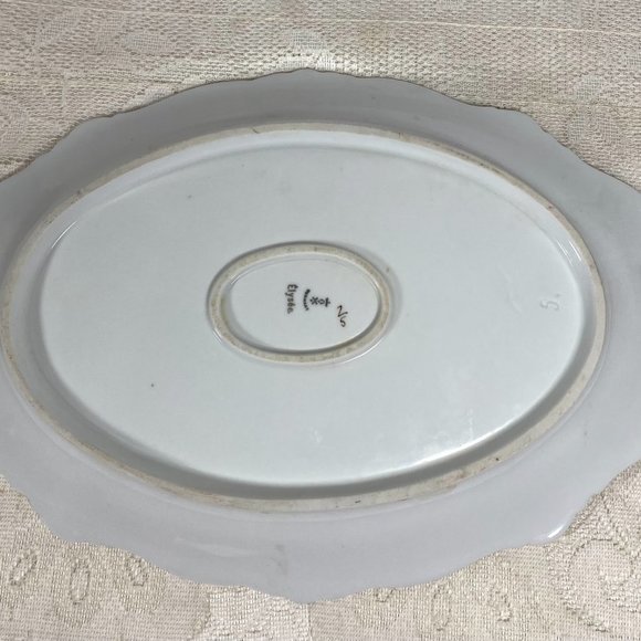 Vintage Hermann Ohme Élyseé Oval Platter- Pink & Green Underglaze Roses On White - Picture 7 of 8